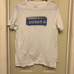 Nike White and Blue 'Just Do It' T-Shirt